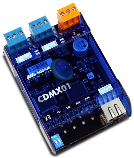 MIDAM - Dvoukanálový převodník Modbus TCP / DMX – MIDAM CDMX01                 