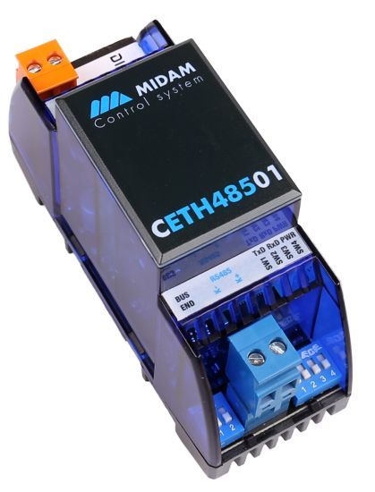 MIDAM - Ethernet – RS485, Modbus RTU/IP router - MIDAM CETH48501